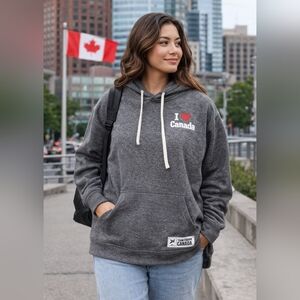 🍁Team Canada Olympic Grey Oversized Hoodie Hudson’s Bay Relaxed Boxy Fit❤️